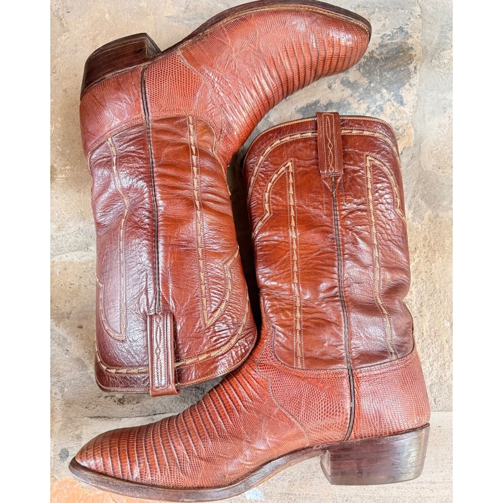 Vintage Lucchese San Antonio Teju Lizard Cowboy‎ Boots 10.5D 1331PX